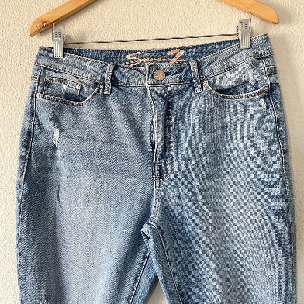 Seven7 Slim Flare Jeans Women’s 10 Blue Light Wash High Rise Ripped Boho Stretch - Picture 3 of 12